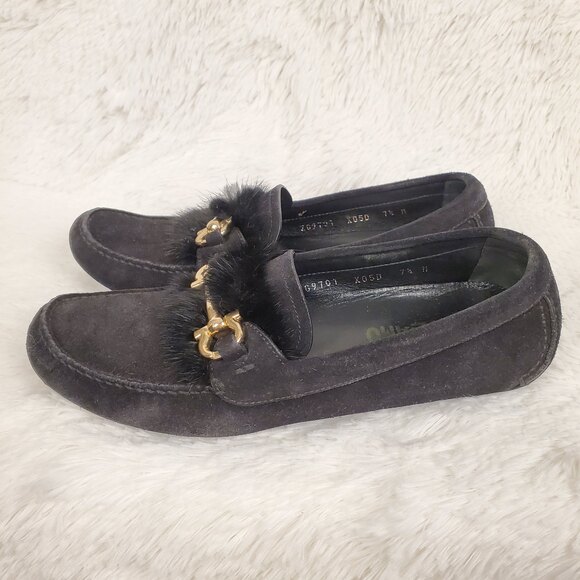 Salvatore Ferragamo RARE Parigi Mink Fur Loafer Black Size 7.5 - Picture 4 of 6